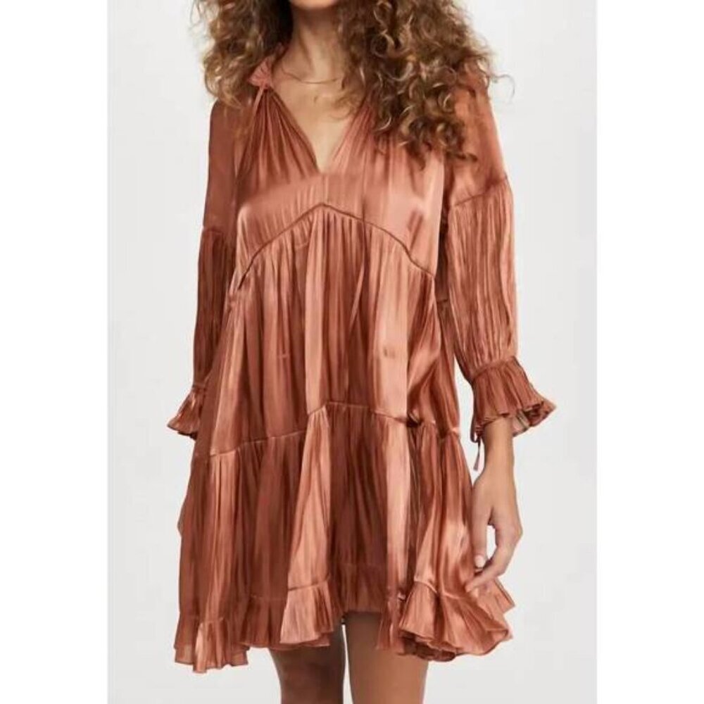 CINQ À SEPT 'Phyllis' Tiered Mini-Dress, Iridescent Dark Salmon